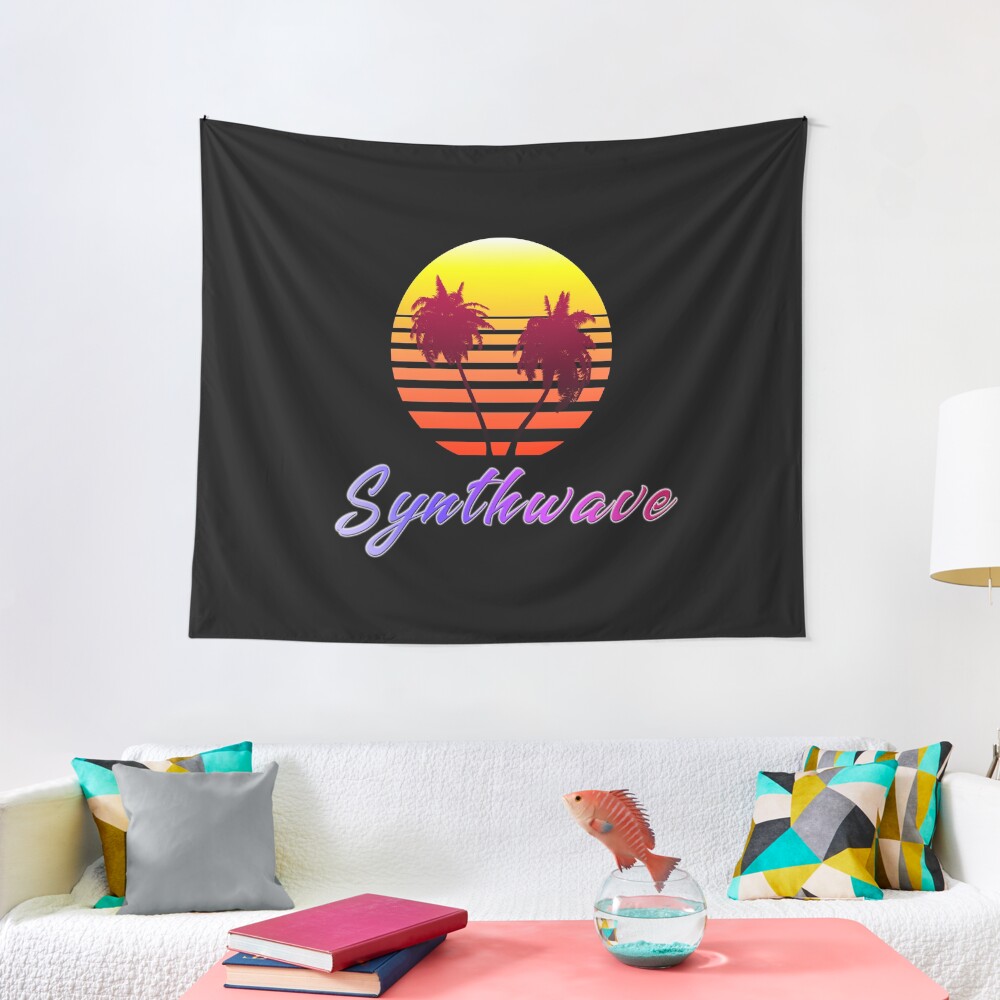 Synthwave Sun (with palm trees) Tapestry