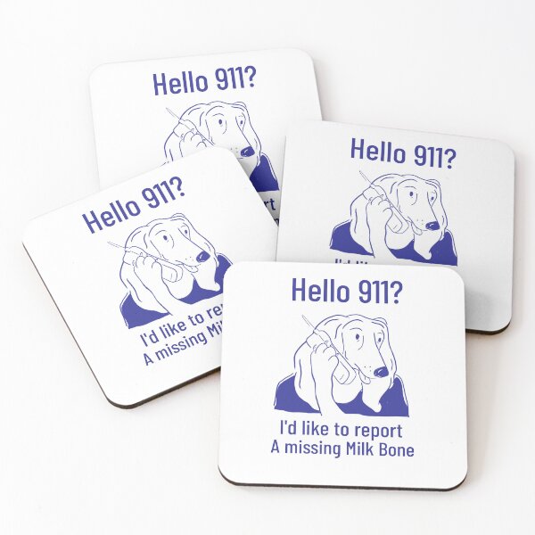 Item preview, Funny dog on phone reporting a missing milk bone designed and sold by RogerWBDesigns.