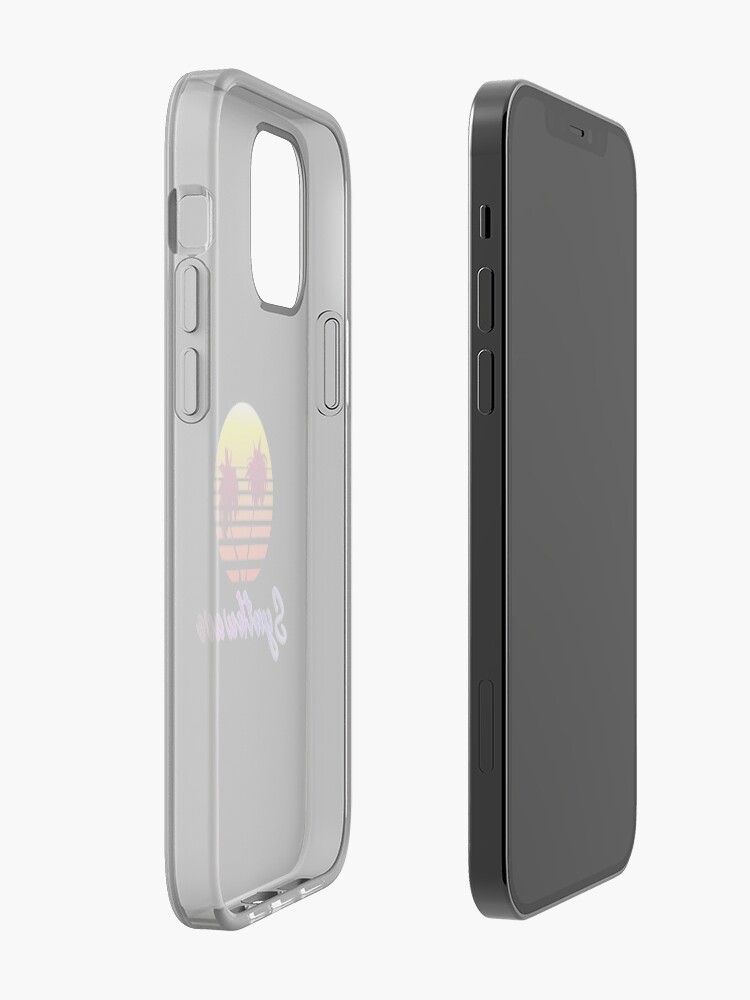 Alternate view of Synthwave Sun (with palm trees) iPhone Case
