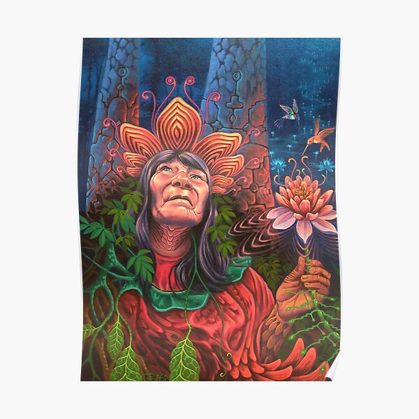 Sacred Bloom | Shipibo visionary art by Rafael Oliveria Poster