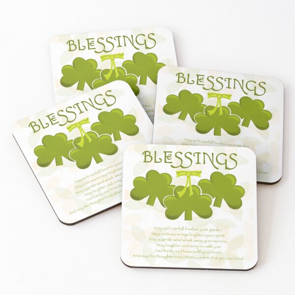 Item preview, St Patrick Shamrock Blessing with a green bow and light orange accents designed and sold by Sheri42.