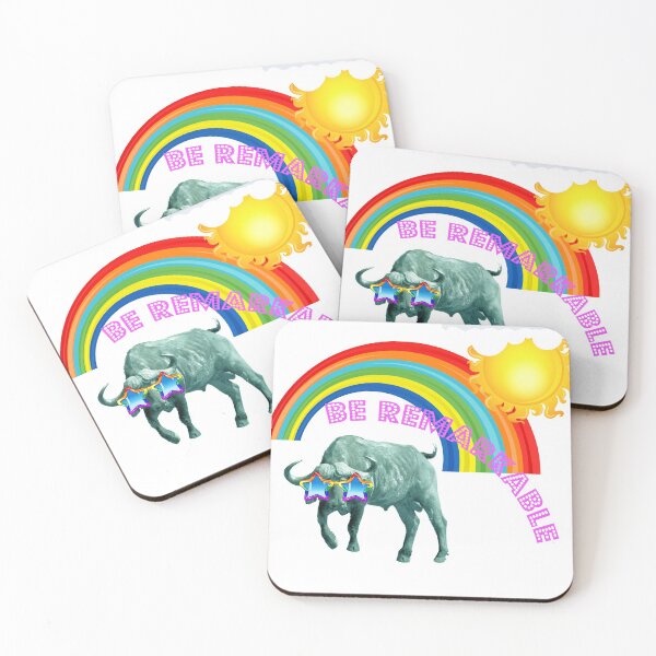 Item preview, Be remarkable green buffalo cow with sunglasses, rainbow and writing designed and sold by magarigaveras.