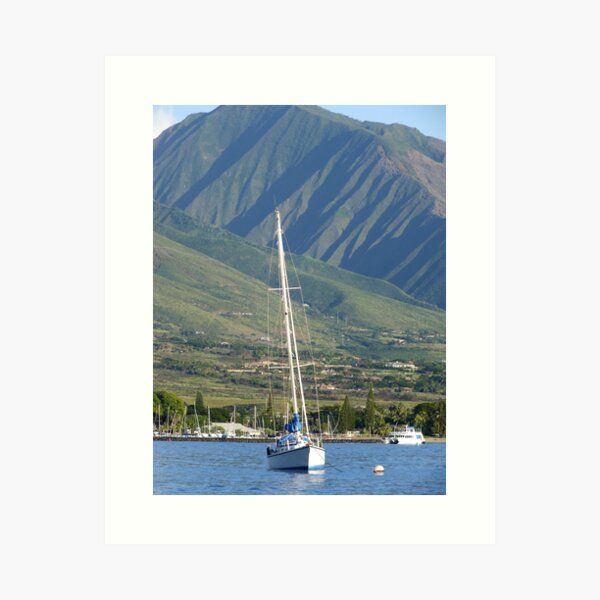 Maui Boat and Mountains Art Print