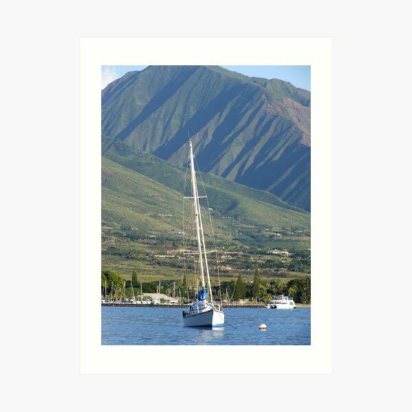 Maui Boat and Mountains Art Print