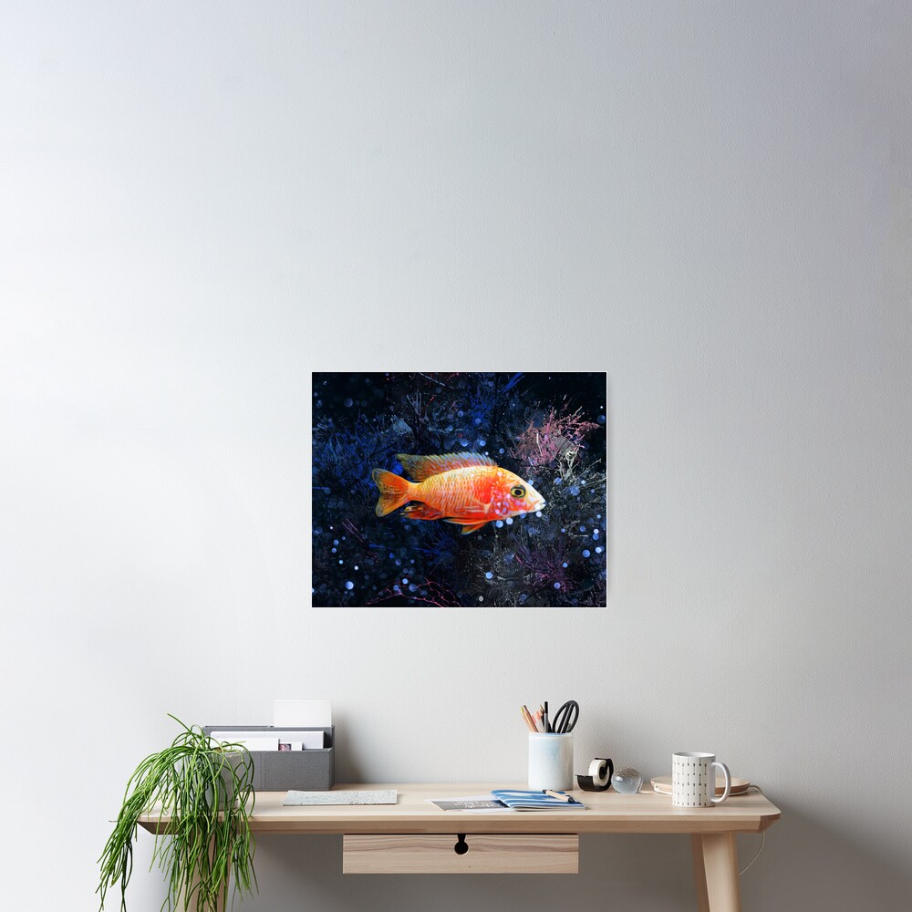 Afrikanisches Pfau Cichlid Abstraktes Portrat Poster Von Digital Designs Redbubble