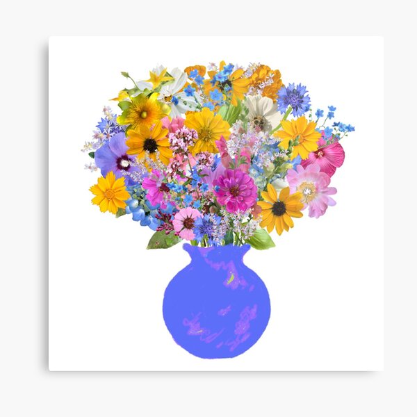 French blue vase with sunny bouquet sticker by Tea with Xanthe Metal Print