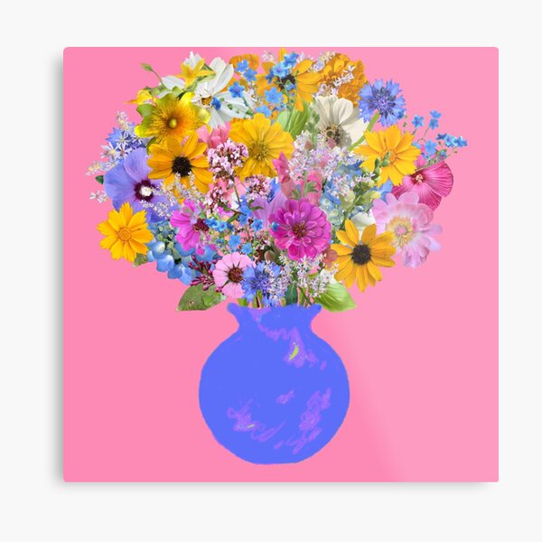 French blue vase with sunny bouquet by Tea with Xanthe Metal Print