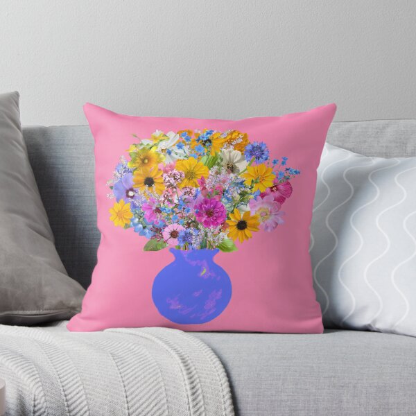 French blue vase with sunny bouquet by Tea with Xanthe Throw Pillow