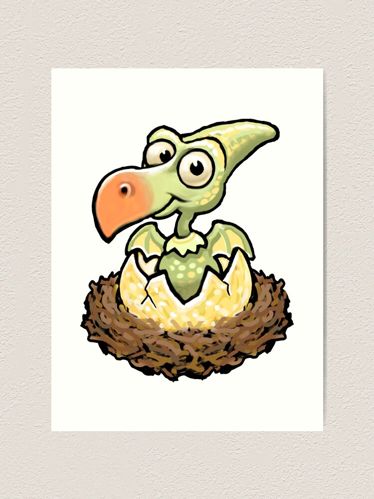 Cute baby pterodactyl dinosaur hatching from an egg - Cute Baby Pterodactyl  - Posters and Art Prints, pterodactyl eggs 