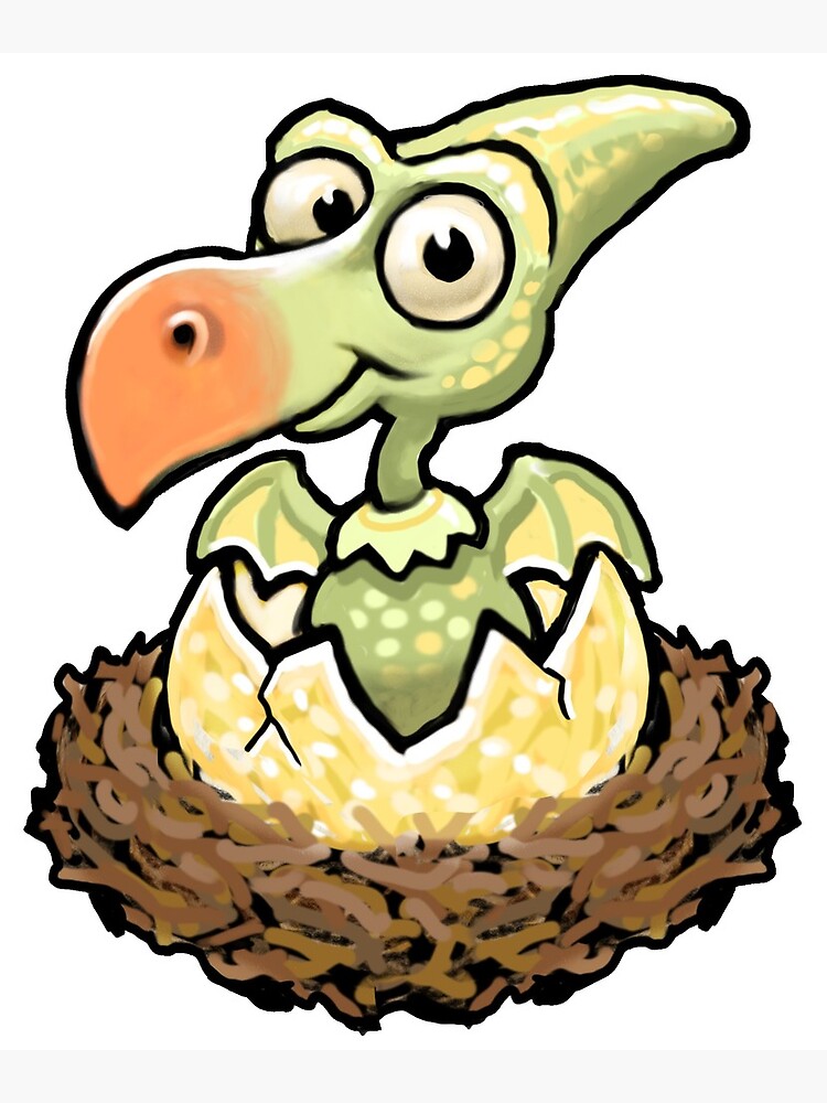 Cute baby pterodactyl dinosaur hatching from an egg - Cute Baby Pterodactyl  - Posters and Art Prints