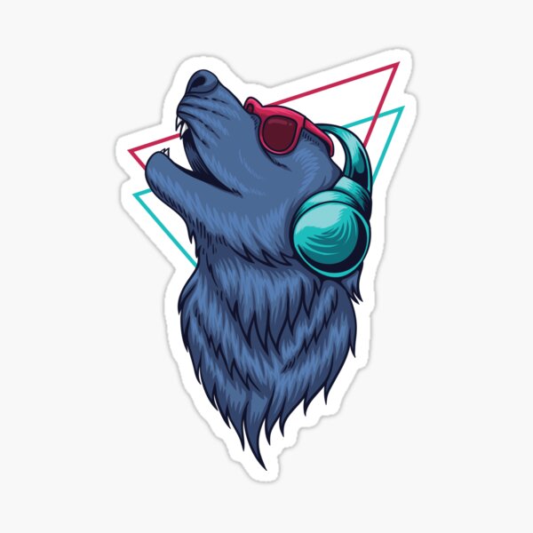  Illustration Wolf Headphones  Sticker