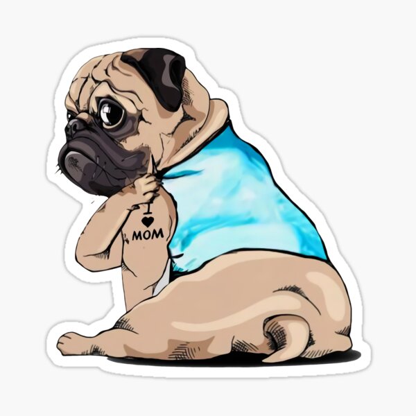 Pug Dog I Love Mom Tattoo Design Sticker