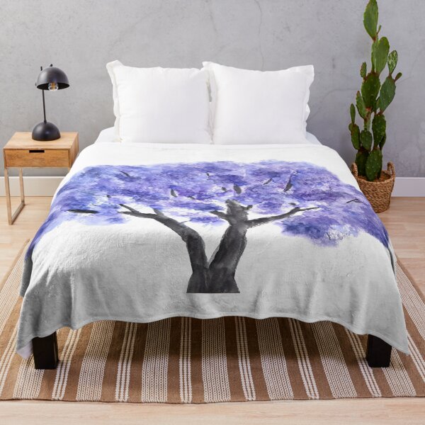 Item preview, hand painted indigo blue Jacaranda mimosifolia flowering tree designed and sold by ColorandColor.