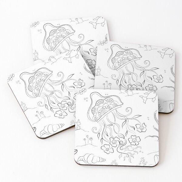 Item preview, Jellyfish/Sea life and coral with line art  designed and sold by manjiri.