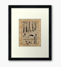Antique Surgical Kits,Anatomy Medical Instruments,Surgery Asylum Vintage Decoration,Dictionary Art, Framed Print