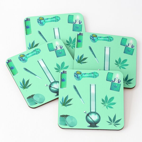 Item preview, Stoner Weed and Essentials 9 Sticker Bundle Pack ~ Collection Set 5 Transparent Blue Green Teal Cyan designed and sold by Neon-Wolf.