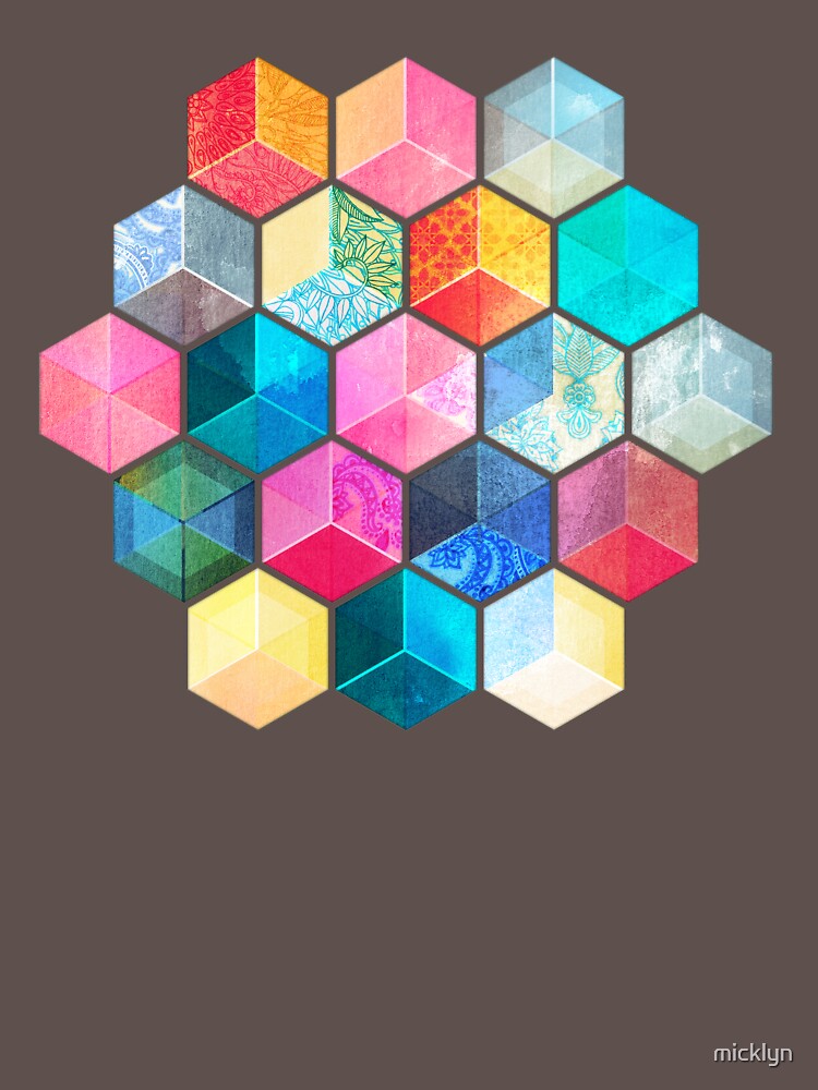 Crystal Bohemian Honeycomb Cubes - colorful hexagon pattern by micklyn