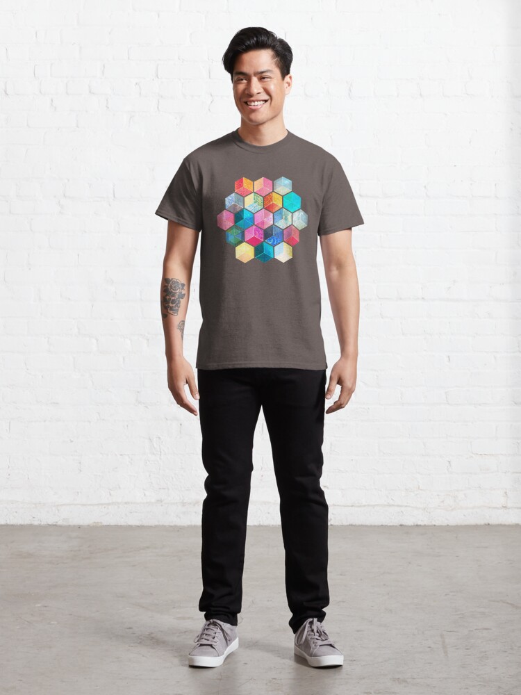 Alternate view of Crystal Bohemian Honeycomb Cubes - colorful hexagon pattern Classic T-Shirt