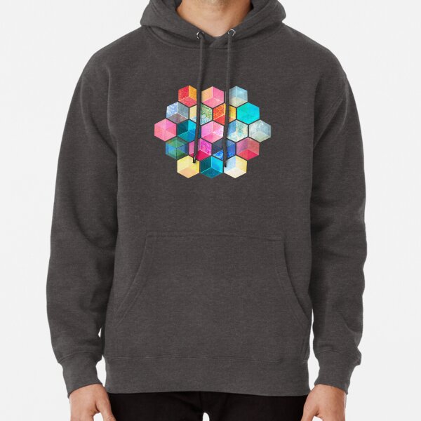 Crystal Bohemian Honeycomb Cubes - colorful hexagon pattern Pullover Hoodie