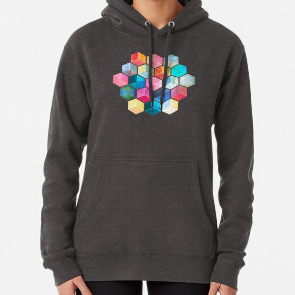 Crystal Bohemian Honeycomb Cubes - colorful hexagon pattern Pullover Hoodie