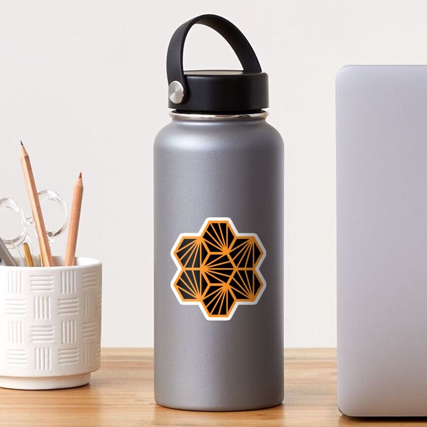 Geometric Pattern: Hexagon Ray: Black Orange Sticker