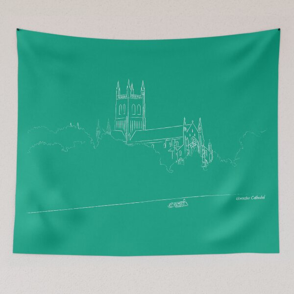 Item preview, Worcester Cathedral Sketch (Teal) on the River Severn, Worcestershire, UK designed and sold by SJ Designs.
