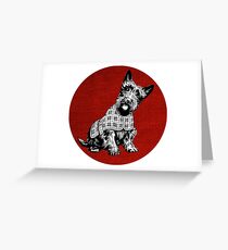 Black and white scotty on red circle background Greeting Card