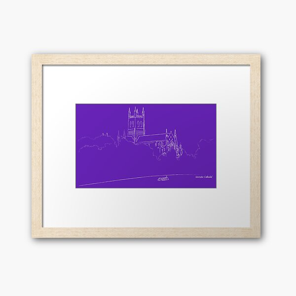 Worcester Cathedral Sketch (Plum/Purple) on the River Severn, Worcestershire, UK Framed Art Print
