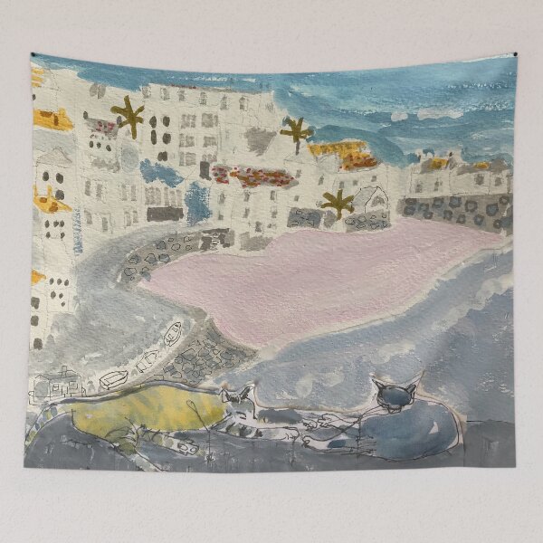 Item preview, st ives harbour with two cats designed and sold by ANN KELLEY.