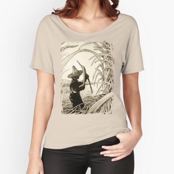 Worker Cutting Sugar Cane Pencil Hand Drawing Vintage Style Relaxed Fit T-Shirt