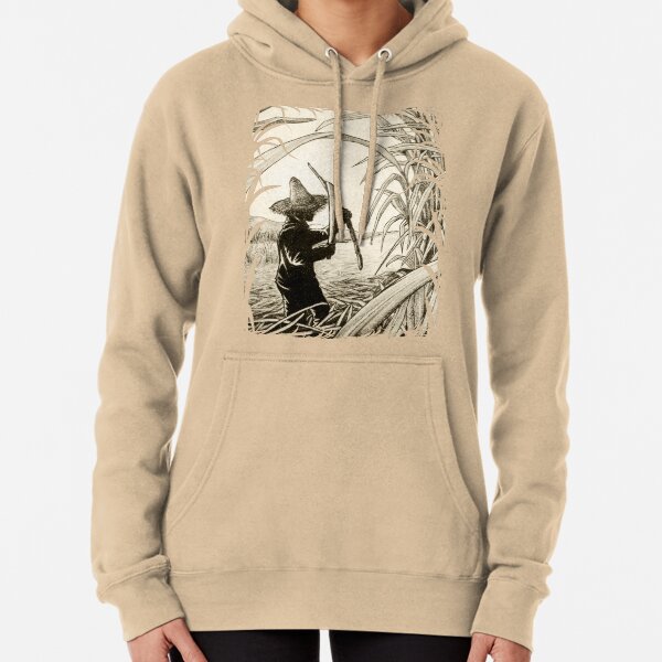 Worker Cutting Sugar Cane Pencil Hand Drawing Vintage Style Pullover Hoodie