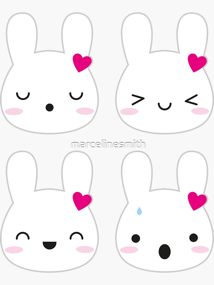 Thumbnail 3 of 3, Sticker, Kawaii Bunny Emotions designed and sold by marcelinesmith.