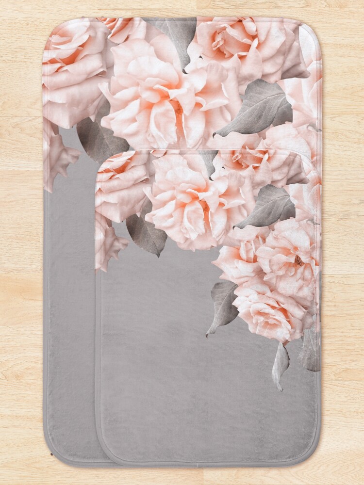 Alternate view of Shabby Chic Vintage Peach Roses Frame on Gray Bath Mat