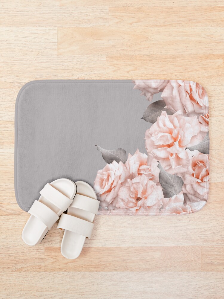 Alternate view of Shabby Chic Vintage Peach Roses Frame on Gray Bath Mat