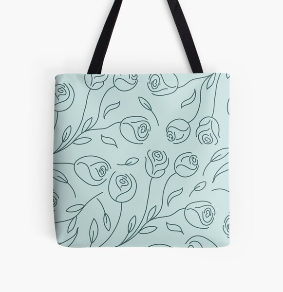 Pine & Mint Roses Collection Floral Seamless Surface Pattern All Over Print Tote Bag