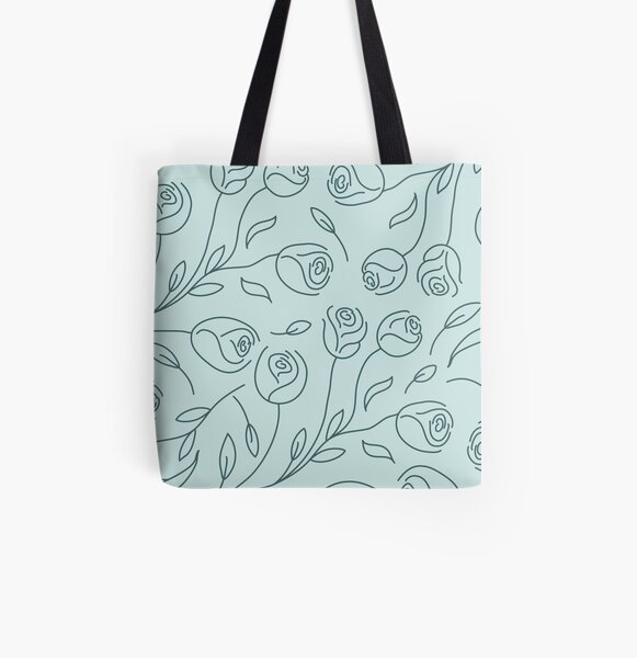 Pine & Mint Roses Collection Floral Seamless Surface Pattern All Over Print Tote Bag
