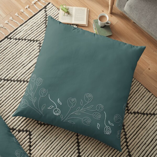 Pine & Mint Roses Collection Floral Seamless Surface Pattern Floor Pillow