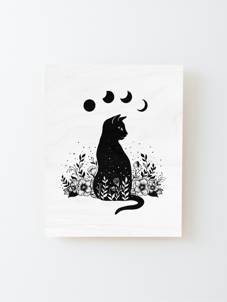 Alternate view of Night Garden Cat Mounted Print
