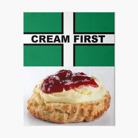 Cream First Scone with Devon Flag of Saint Petroc Statement T-Shirt, Mask, Poster, Sticker, Print, poster etc Art Board Print