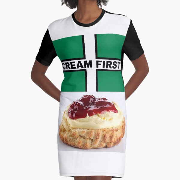 Cream First Scone with Devon Flag of Saint Petroc Statement T-Shirt, Mask, Poster, Sticker, Print, poster etc Graphic T-Shirt Dress