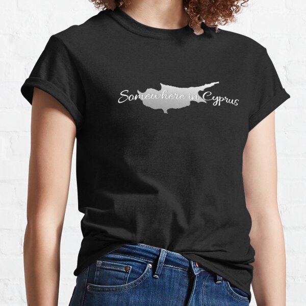 Somewhere in Cyprus with silver Island Shape on black Classic T-Shirt