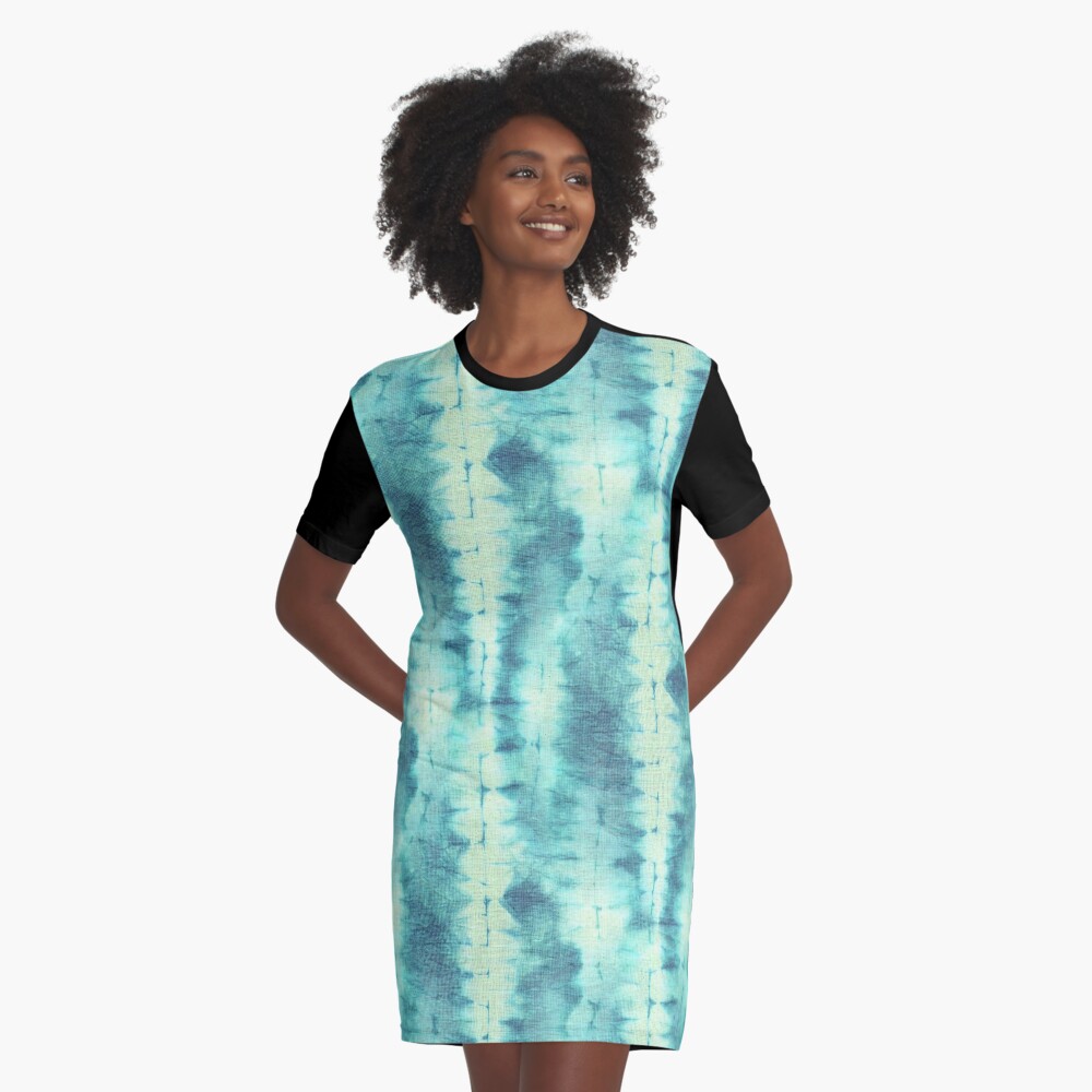 Tie Dye in Turquoise and Cream. Psychedelic, artsy, boho design. Ready for a Hippy summer! Graphic T-Shirt Dress