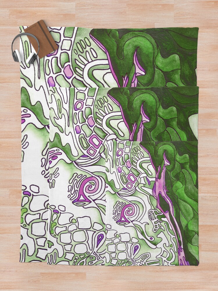 Alternate view of Reclining Woman in Green, White and Purple. Stunning psychedelic design. From original artwork. Throw Blanket