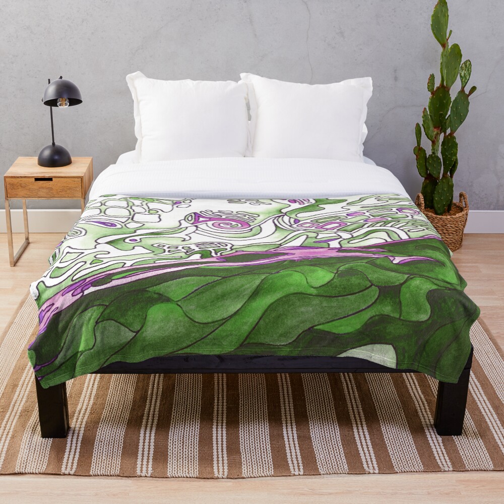 Reclining Woman in Green, White and Purple. Stunning psychedelic design. From original artwork. Throw Blanket
