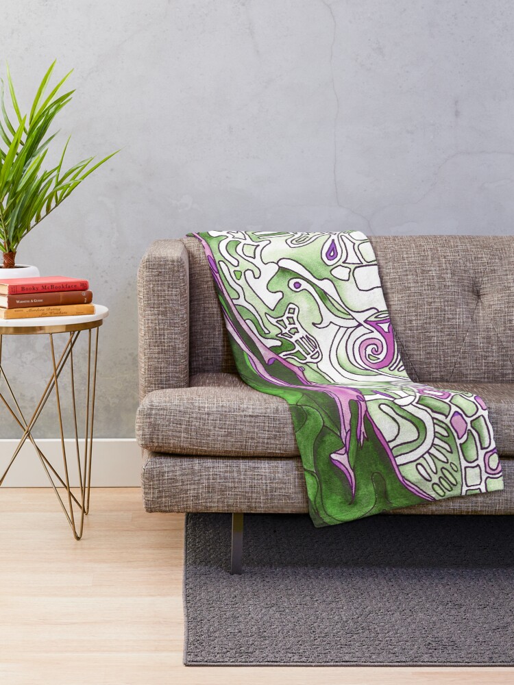 Alternate view of Reclining Woman in Green, White and Purple. Stunning psychedelic design. From original artwork. Throw Blanket