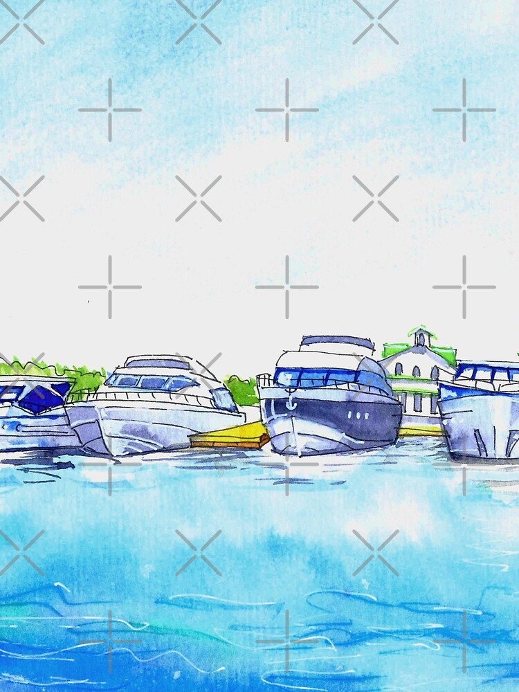 Summer watercolor sketch with yachts. by fararoc