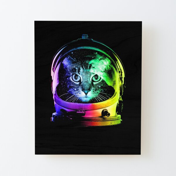 Astronaut Cat Wood Mounted Print
