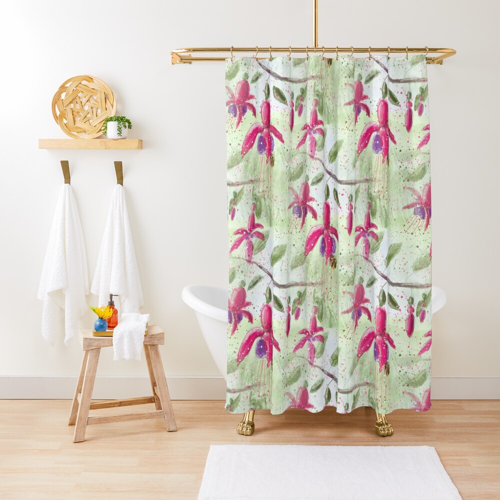 Whimsical Fuschia Floral Pattern Shower Curtain