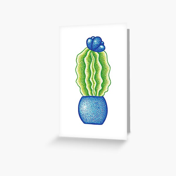 Tarjetas de felicitación «Dibujo de flor de cactus en verde y azul