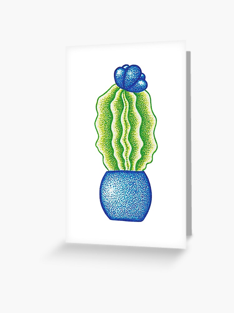 Tarjetas de felicitación «Dibujo de flor de cactus en verde y azul, pintura  de puntillismo» de MitoP | Redbubble